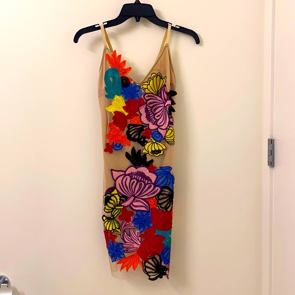 Nude Embroidered Bodycon Dress